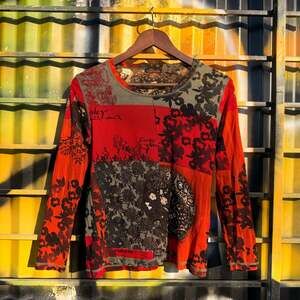 Vintage Y2K Mesh Floral Printed Long Sleeve Italian Top Size L